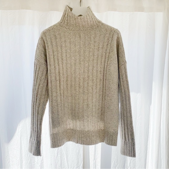DEREK LAM 10 CROSBY CREAM BEIGE WOOL BLEND RIBBED TURTLENECK SWEATER - Picture 7 of 10